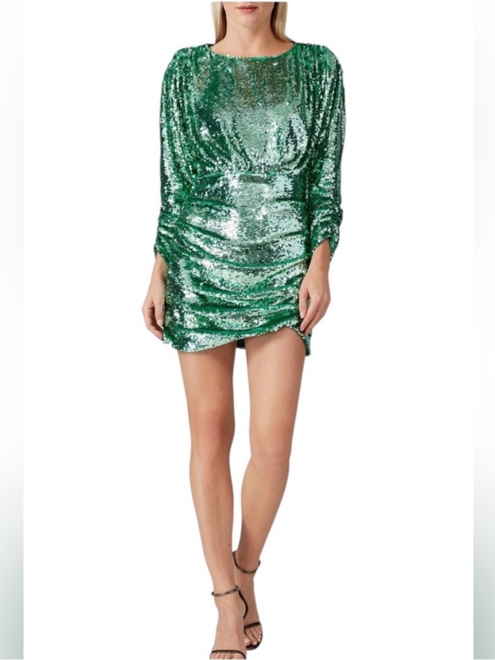 For Love & Lemons Marais Sequin Mini Dress Green Open Back Size S